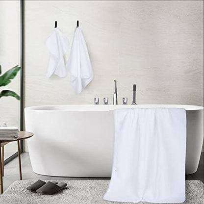 POLYTE 410 GSM Poly Blend Microfiber Quick Dry Bath Towel Set of 6 Pieces | 2-Body Towels, 2-Hand Towels, 2-Wash cloths, Oversize, Lint Free - color: White