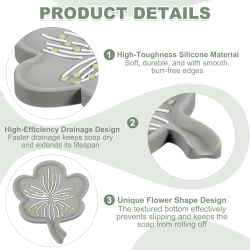 uxcell Silicone Soap Dish with Drain Spout, Portable Self Draining Flower Shape Soap Saver Holder for Bathroom Kitchen Sink, Gray - color: Gray