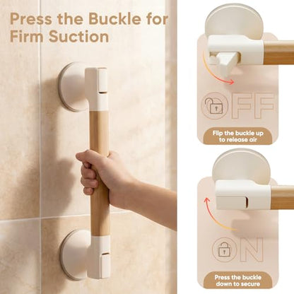 Suction Grab Bars for Bathtubs & Showers, 40cm | Suction Cup Removable Handrails, Weight Capacity: 265 lb, Bathroom Safety Grip, No Drilling Waterproof