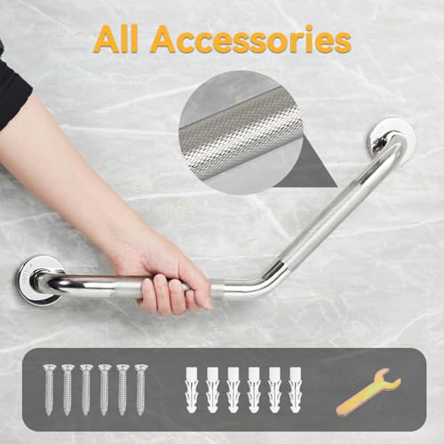 20 Inch Bathroom Grab Bar, Chrome Angled Grab Bar with Anti-Slip Knurled Grip, Stainless Steel Bath Balance Bar, 1.0" Tube Safety Hand Rail Support, Handicap Elderly Senior Assist Bath Handle - color: Polished Chrome