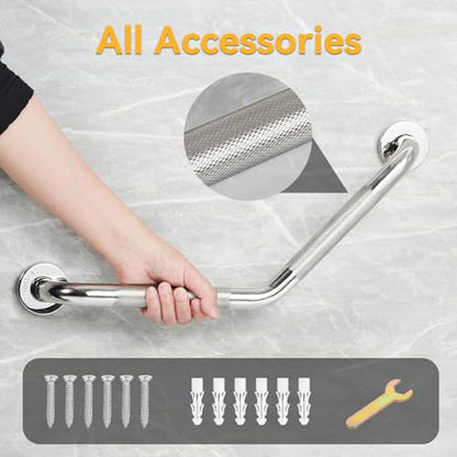 20 Inch Bathroom Grab Bar, Chrome Angled Grab Bar with Anti-Slip Knurled Grip, Stainless Steel Bath Balance Bar, 1.0" Tube Safety Hand Rail Support, Handicap Elderly Senior Assist Bath Handle - color: Polished Chrome