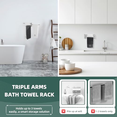Aomasi Brushed Nickel Multi 3-Arm Swivel Towel Bar, 304 Stainless Steel | Rustproof Towel Bar for Bathroom Kitchen, 180° Independently Rotating Rod, Easy Towel Storage, Space-saving Wall Mounted - color: Brushed Nickel