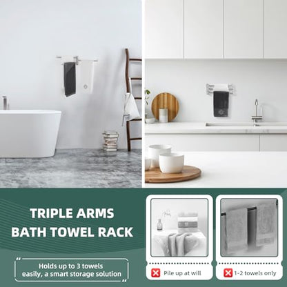 Aomasi Brushed Nickel Multi 3-Arm Swivel Towel Bar, 304 Stainless Steel | Rustproof Towel Bar for Bathroom Kitchen, 180° Independently Rotating Rod, Easy Towel Storage, Space-saving Wall Mounted - color: Brushed Nickel