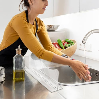 Beautyflier Splash Guard for Kitchen Sink Area Placed, Premium Kitchen Sink Water Splash Guard Behind the Sink/Behind Faucet, for Kitchen, Island and Bathroom, 16.75 Inches, Bottom Leak-Proof