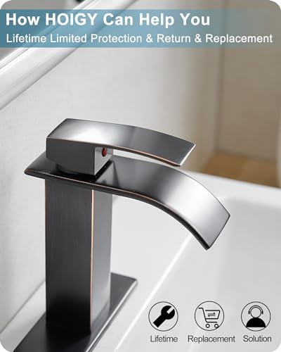 Waterfall Bathroom Faucet Oil Rubbed Bronze, Brass 4 Ins Bathroom Faucets One Hole or 3 Hole, Single Handle with Deck Plate, Pop-up Drain & Water Hose - color: Oil Rubbed Bronze - Farmhouse