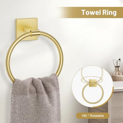 TURS 5-Pieces Brushed Gold Bathroom Hardware Set 23.6 Inch SUS304 Stainless Steel Towel Bar Set Wall Mounted Bathroom Accessories Set - color: Brushed Gold, size: 5-Pieces Set-B