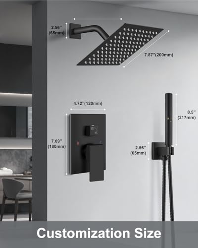 Aolemi Shower System with Rain Head and Handheld,8-Inch,Matte Black | High-Pressure Shower Faucet Set with Dual-Function Handheld,Rough-In Valve,1.8 GPM,Wall-Mount Trim Kit - color: Matte Black, size: 8 Inch