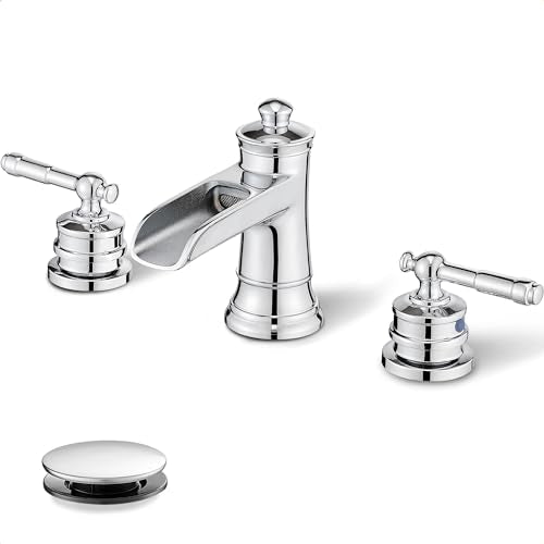 Chrome Widespread Waterfall Bathroom Faucet, Brass 3 Hole Bathroom Sink Faucet 4-16 Inch, 2 Handles with Supply Hose & Overflow Pop-Up Drain for Modern - color: Chrome - Fashion