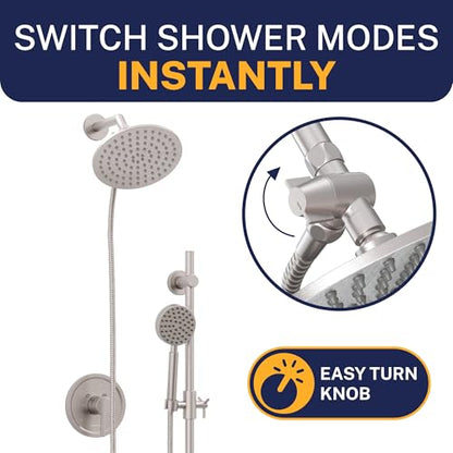 HammerHead Showers® Solid Metal 3 Way Shower Diverter Valve - Shower Arm Diverter Connects Fixed and Hand Held to Shower Arm - Shower Diverter for Dual Shower Head - Shower Splitter - Brushed Nickel - color: Brushed Nickel