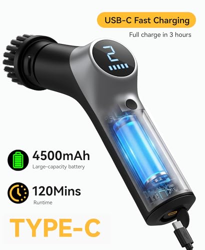 Electric Spin Scrubber for Bathroom,IPX7 Cordless Cleaning Brush with 6 Replaceable Brush Heads,120 Mins Runtime Power Shower Scrubber with Adjustable Extension Handle and Durable Brush Head for Tub
