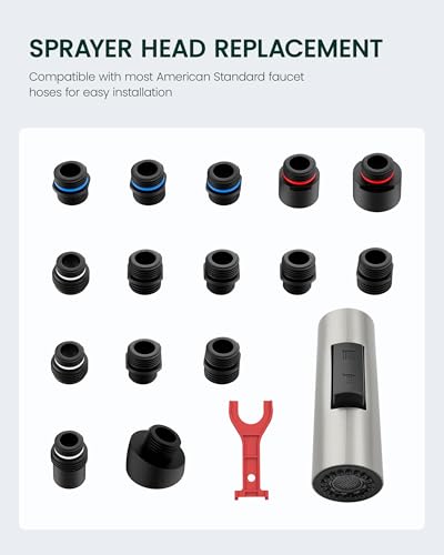 Metal Kitchen Faucet Head Replacement with 15 Adapters | 2-Mode Pull Down Kitchen Faucet Spray Head, High Pressure Sink Sprayer Nozzle Stainless Steel, Brushed Nickel - color: Brushed Nickel