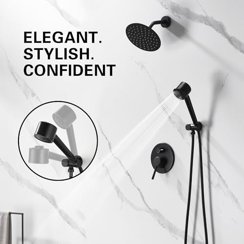 Black Shower Faucets Sets Complete, Shower Fixtures, Shower System with 8 Inches Rainfall Shower Head And 3-function High Pressure Handheld, Built- in Brass Valve with Box - style: 8-inch Black