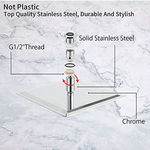 Rain Shower Head Polished Chrome with Extension Arm 16Inch Square Shower Head with 16 Inch Shower Arm Large Stainless Steel Rainfall Showerhead Waterfall Full Body Coverage - color: Chrome, size: 16inch