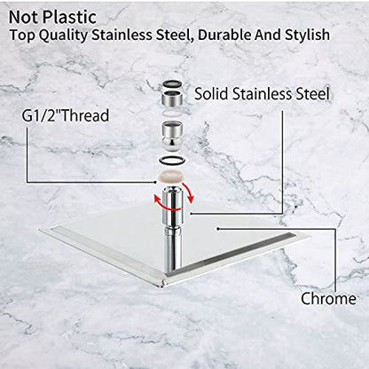 Rain Shower Head Polished Chrome with Extension Arm 16Inch Square Shower Head with 16 Inch Shower Arm Large Stainless Steel Rainfall Showerhead Waterfall Full Body Coverage - color: Chrome, size: 16inch