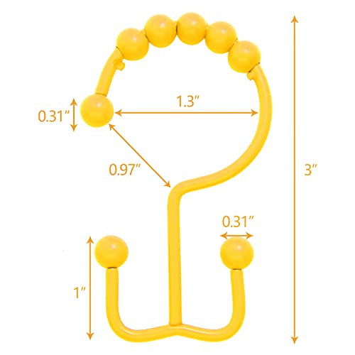 Shower Curtain Hooks,304 Stainless Steel Shower Rings for Bathroom,Double Glide Shower Hooks for Bathroom Shower Curtain Rods Curtains,Set of 12 Hooks,Yellow（Shower Curtain Hooks Style A ） - color: Yellow（shower Curtain Hooks Style a ）