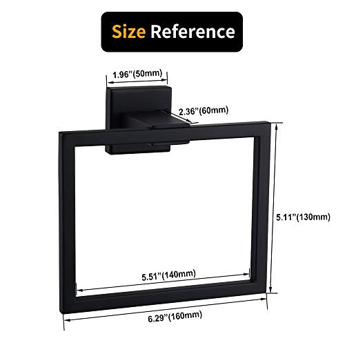 Matte Black Hand Towel Holder for Bathroom SUS 304 Stainless Steel Towel Ring Simple Square Towel Hanger Heavy Duty Hand Towel Racks Wall Mount - color: Black