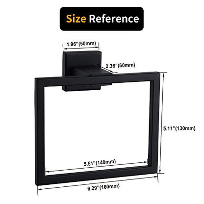 Matte Black Hand Towel Holder for Bathroom SUS 304 Stainless Steel Towel Ring Simple Square Towel Hanger Heavy Duty Hand Towel Racks Wall Mount - color: Black