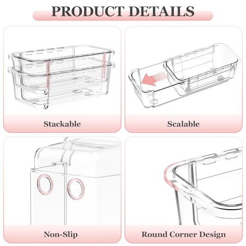 DILIBRA 16 Pcs Clear Extendable Drawer Organizer, Adjustable Drawer Storage | 3-Size Desk Drawer Organizer, Plastic Non-Slip Storage Bins for Makeup Cosmetic Jewelries Utensils Stationery Dressers Tool - size: 3Pcs Large + 5Pcs Medium + 8Pcs Small