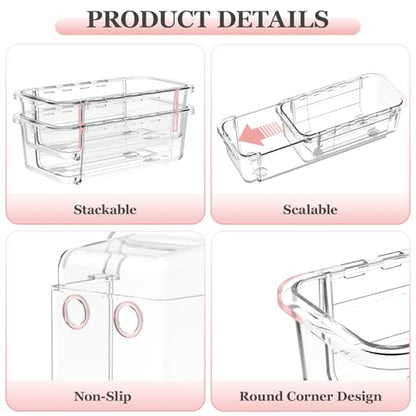 DILIBRA 16 Pcs Clear Extendable Drawer Organizer, Adjustable Drawer Storage | 3-Size Desk Drawer Organizer, Plastic Non-Slip Storage Bins for Makeup Cosmetic Jewelries Utensils Stationery Dressers Tool - size: 3Pcs Large + 5Pcs Medium + 8Pcs Small
