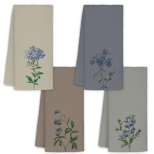 JINYO Boho Blue Wildflower Hand Towels for Bathroom Set of 4, Neutral Botanical Decorative Towels for Kitchen Spa Guest Bathroom Decor, 16x24 Inch - color: Minimalist Floral Towels-15