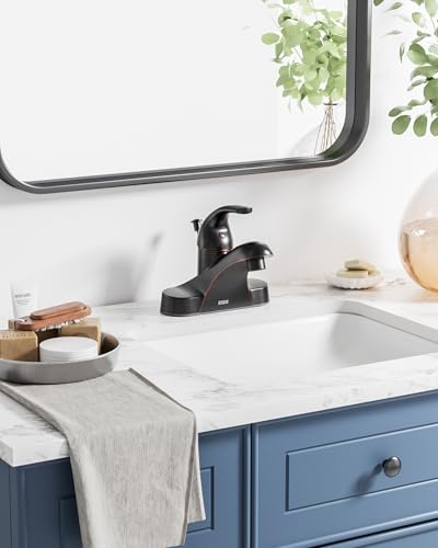 WOWOW Single Handle Commercial Bathroom Faucet Oiled Rubbed Bronze 4 inch Centerset Bathroom Basin Sink Faucets One Handle Vanity Faucets Basin Mixer Tap with Lift Rod Drain Assembly - color: Oiled-Rubbed Bronze