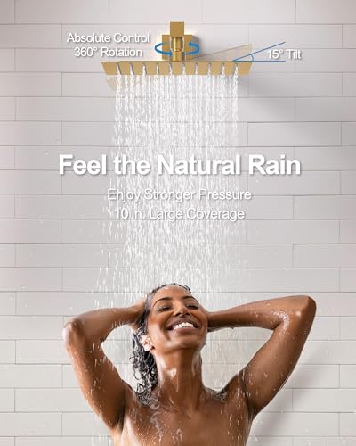 10" Shower Faucet Set with Tub Spount, High Pressure Rainfall Shower Head and Handheld Sprayer Combo, Bathroom Tub Shower Faucet Set, Brushed Gold - color: Brushed Gold