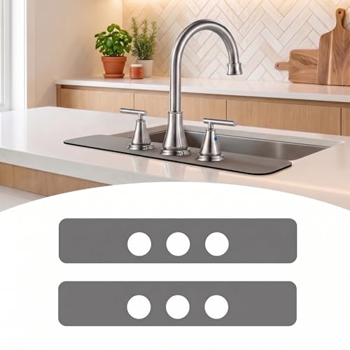 2PCS Kitchen Bathroom Faucet Mat for 3-Hole 8" Widespread Faucet, 24"x4.5" | Absorbent Splash Guard Fits Farmhouse, Vintage & Bridge Kitchen Vanity Faucets – Trimmable Drip Catcher for Irregular Sinks - color: Gray, size: 24’’Lx4.5’’W