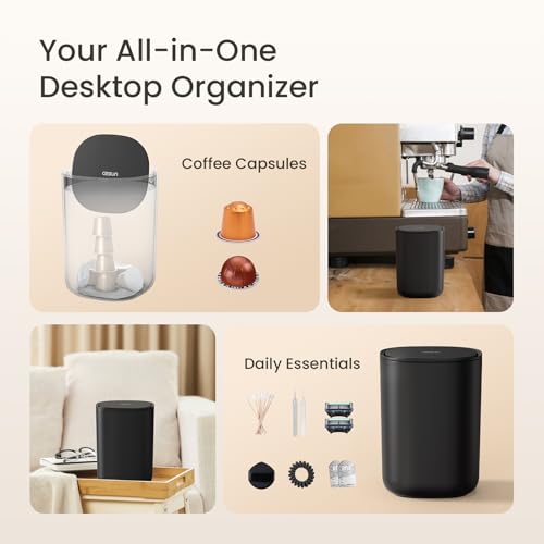 Cesun Mini Desktop Trash Can with Swing Lid, 0.4 Gal Desk Trash Can, Black | Removable Lid, Tiny Garbage Can for Tabletop/Counter/Home Office/Makeup Area/Car Interior, Odor Seal, Stain Resistant, Sturdy - color: Black