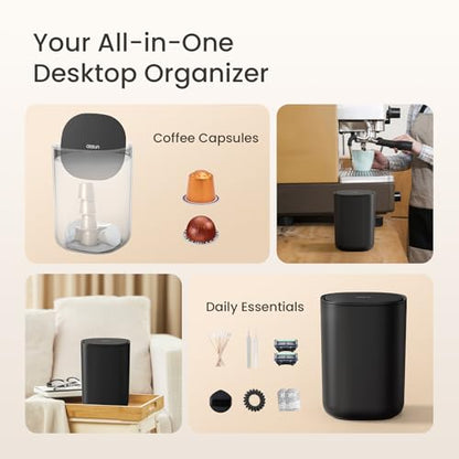 Cesun Mini Desktop Trash Can with Swing Lid, 0.4 Gal Desk Trash Can, Black | Removable Lid, Tiny Garbage Can for Tabletop/Counter/Home Office/Makeup Area/Car Interior, Odor Seal, Stain Resistant, Sturdy - color: Black