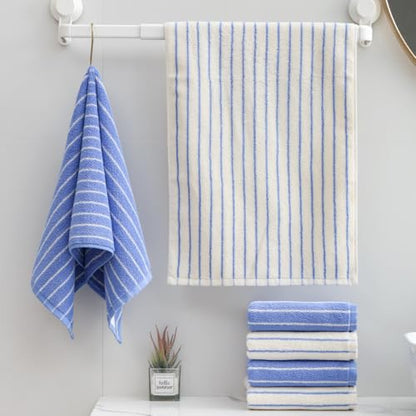 Blue Striped Hand Towels, Bathroom Hand Towel Set of 6, 13" By 29" - 100% Cotton | Quick Dry | Absorbent | Light Weight, Soft Face Towel for Showering & Guest, Luxury Towel Gift - color: Blue