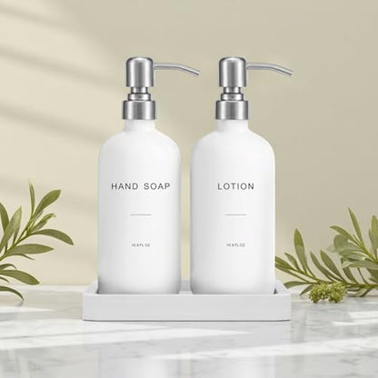 Prus Waso White Soap Dispenser Bathroom Set, Silver & White | Hand and Lotion Dispenser with Pump, Perfect for Bathroom Essentials for New Home - color: Hl Silver Pump & White Bottle