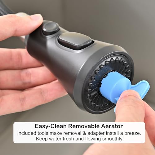 Universal Kitchen Faucet Head Replacement Matte Black,ABS Plastic | 3 Modes(Stream,Spray and Double Blade Spray)Pull Down Nozzle with 17-Adapter for Moen,Delta,Kohler,American Standard Faucet - color: Matte Black