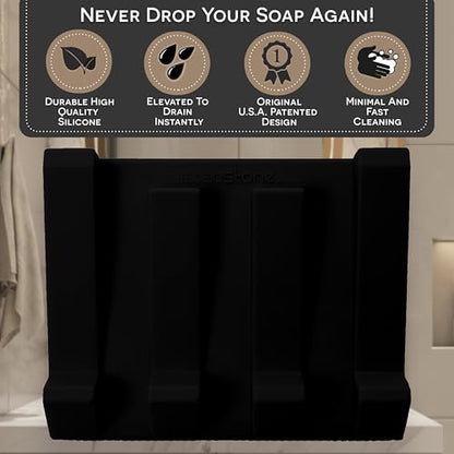 Silicone Soap Dish (USA Patented) Self Draining Bar Soap Holder for Shower Bathroom Sink, Drying Soap Dish Tray Sponge Holder Easy Cleaning Soap Saver Travel Accessories (Black, 1) - color: Black, 1