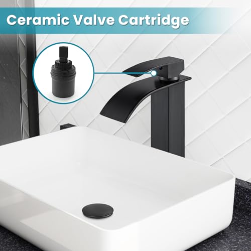 gotonovo Waterfall Tall Bathroom Faucet 1 Hole No Drain, Oil Rubbed Bronze | Modern Vessel Sink Faucet Single Handle 304 Stainless Steel,24” cUPC Supply Hoses,for Bowl Basin Lavatory Vanity Restroom RV - color: Bronze