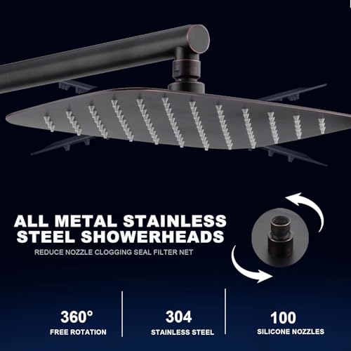 SonTiy Retrofit Rain Shower System Wall Mount, Oil Rubbed Bronze 12 Inch Rain Shower Head with Handheld Jet Spray with Slide Bar, Shower Caddy & Solid Brass Rail for Tall People - color: Oil Rubbed Bronze, style: 1.8 Gallons Per Minute-Square