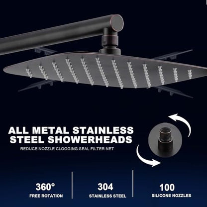 SonTiy Retrofit Rain Shower System Wall Mount, Oil Rubbed Bronze 12 Inch Rain Shower Head with Handheld Jet Spray with Slide Bar, Shower Caddy & Solid Brass Rail for Tall People - color: Oil Rubbed Bronze, style: 1.8 Gallons Per Minute-Square
