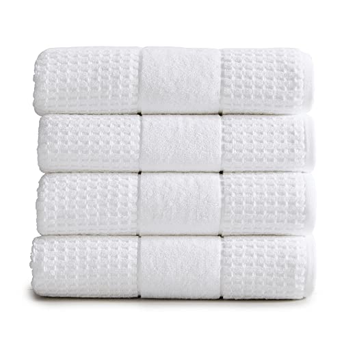 Market & Place 100% Cotton Super Soft Luxury Bath Towel Set | Quick-Dry and Highly Absorbent | Waffle Textured | 550 GSM | Includes 4 Bath Towels | Harper Collection (White) - color: White, size: Bath Towel (4-Pack)