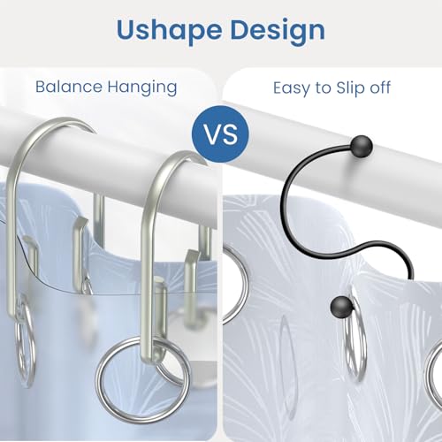 Shower Curtain Hooks Rings ，Double Sided Shower Curtain Hooks Rust Proof，12 pcs Shower Hooks for Inside Shower，Smooth Sliding Anti-Drop Double Shower Rings for Curtain (Nickel) - color: Nickel