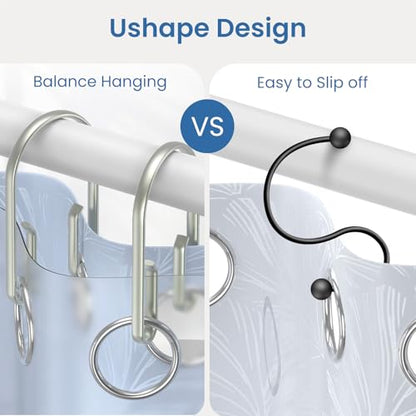 Shower Curtain Hooks Rings ，Double Sided Shower Curtain Hooks Rust Proof，12 pcs Shower Hooks for Inside Shower，Smooth Sliding Anti-Drop Double Shower Rings for Curtain (Nickel) - color: Nickel