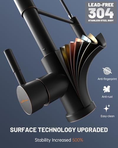 APPASO Spring Style Kitchen Faucet with Soap Dispenser Oil Rubbed Bronze | NSF/ANSI/CAN 372 & Lead-free, Single Handle Commercial Faucet with Pull Down Sprayer for Kitchen Laundry RV - color: Rubber Bronze
