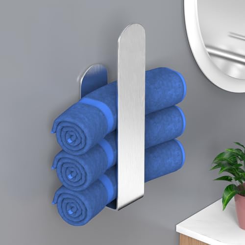 HUFEEOH Hand Towel Holder, Silver Hand Towel Bar, Self Adhesive Bathroom Towel Bar Stick on Wall, Stainless Steel Brushed - color: Silver, size: 8 Inch