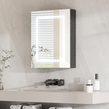 Black Medicine Cabinet with Led Lights,Lighted Medicine Cabinet with Mirror,Mirror Cabinet with 3 Storage Shelf Wall Mounted, Medicine Cabinet with Defogger,24x30Inch - size: 24x30-Black