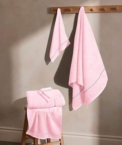 MyOwn Ultra Soft 6 Pack Cotton Towel Set, Contains 2 Bath Towels 28x55 inch, 2 Hand Towels 16x24 inch & 2 Wash Coths 12x12 inch, Ideal Everyday use, Compact & Lightweight - Pink - color: Pink, size: 6 Piece Set
