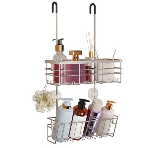HapiRm Hanging Shower Caddy Organizer - No Drilling Shower Organizer with Inclined Shelf, Rustproof & Waterproof 304 Stainless Steel Bathroom Caddy - Brushed Nickel - color: Brushed Nickel-Inclined Shelf