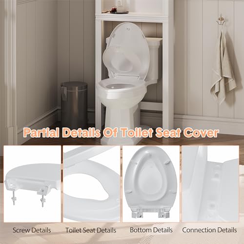 Elongated Toilet Seat with Built-In Toddler Seat, Quiet-Close Potty Training Seat for Family, Quick-Release & Grip-Tight Bumpers, Quick-Attach Hardware, White - color: White, with Toddler Seat (Quick-Release), size: Elongated (19″)