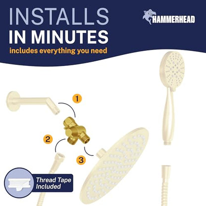 HammerHead Showers® Solid Metal 3 Way Shower Diverter Valve - Shower Arm Diverter Connects Fixed and Hand Held to Shower Arm - Shower Diverter for Dual Shower Head - Shower Splitter - Brushed Gold - color: Brushed Gold