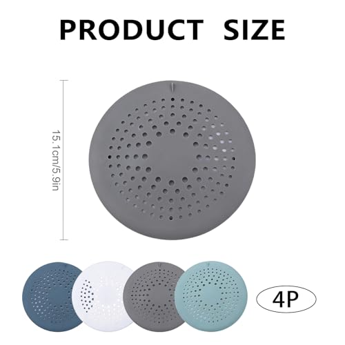 4 Packs Round Hair Drain Catcher, Silicone Drain Cover with Suction Cups, Durable Shower Drain Hair Catcher for Bathroom, Bathtub, Kitchen, Easy to Clean Hair Catcher