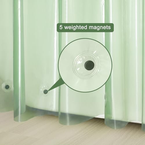 UFRIDAY Sage Green Clear Shower Curtain Liner, 72 x 78 inches, Long Plastic Bathroom Shower Curtain with Rustproof Metal Grommets and 5 Weighted Magnets - color: Green Clear, size: 72"W x 78"L (Pack of 1)