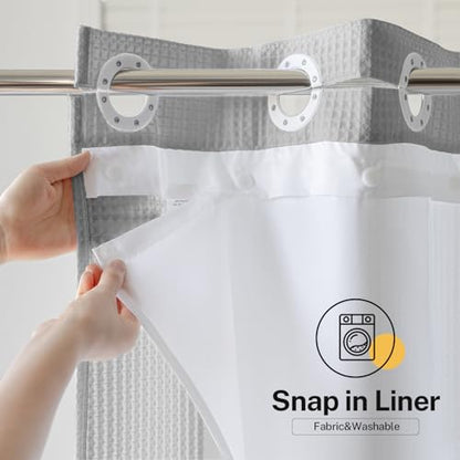 River Dream 86" Extra Long No Hooks Shower Curtain with Snap in Liner, Waffle Weave Cotton Blend,Hotel Quality,Black,71Wx86L - color: Grey, size: 71"W x 86"L (Pack of 1)