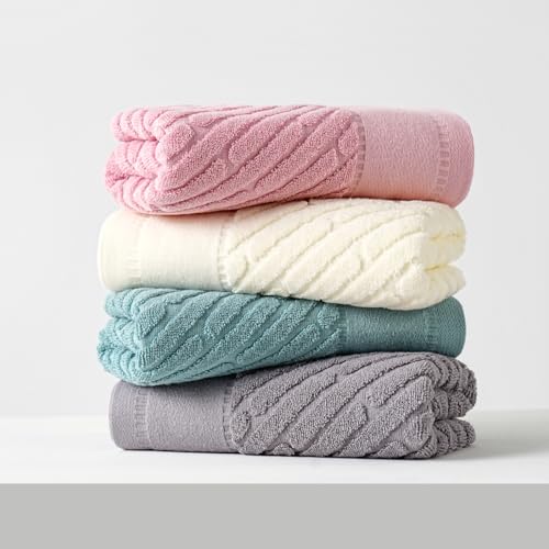 sense gnosis White Hand Towels 13 X 29 Inch Bar Pattern 2 Pieces | Super Soft 100% Cotton Terry Diagonal Design Ultra Absorbent Beige Hand Towel for Bathroom - color: White